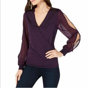 INC Women's Blackberry Jam Sheer-sleeve Knit Top